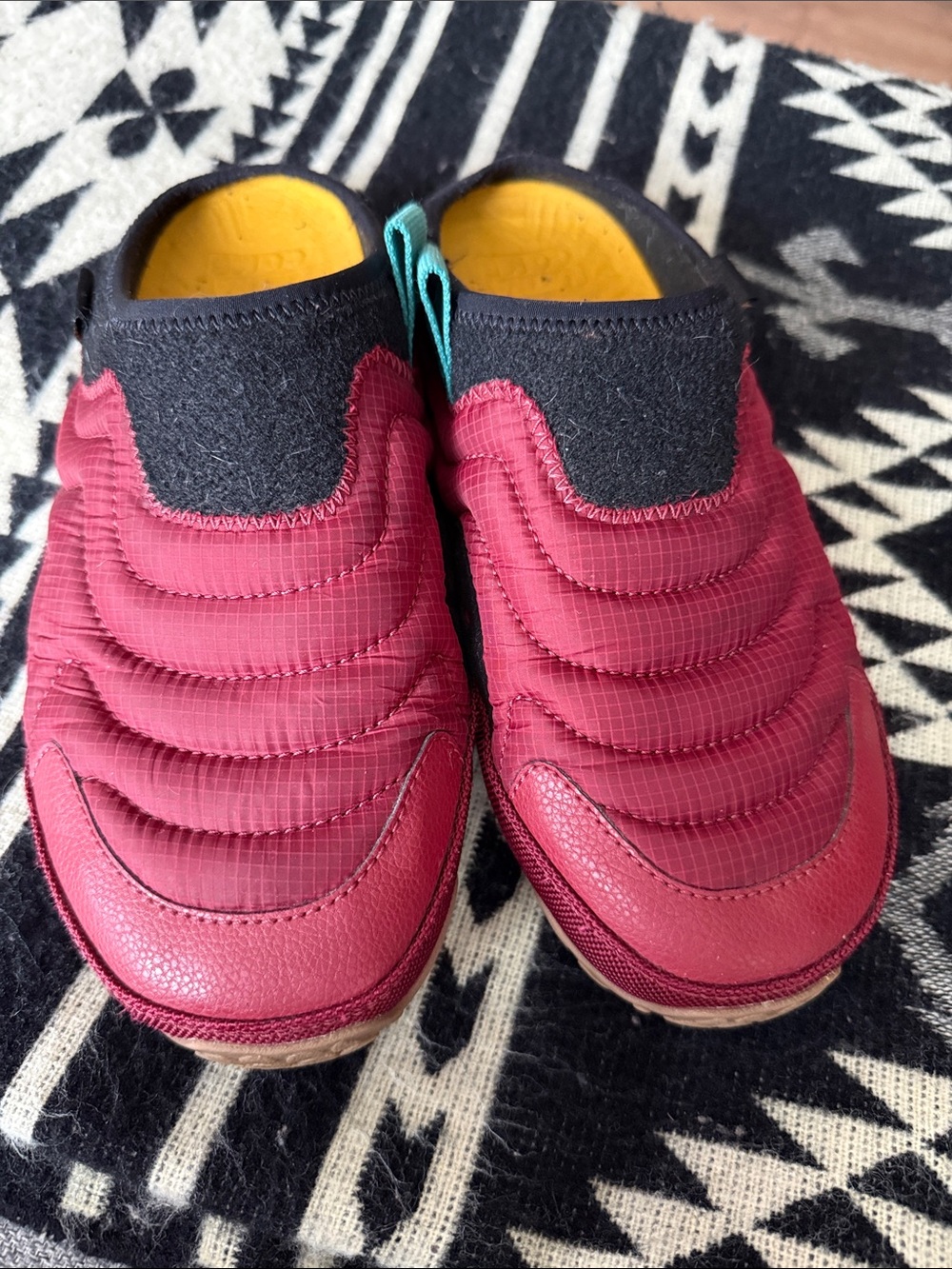 Teva Burgundy Quilted Slip-On Mules with Yellow Insoles